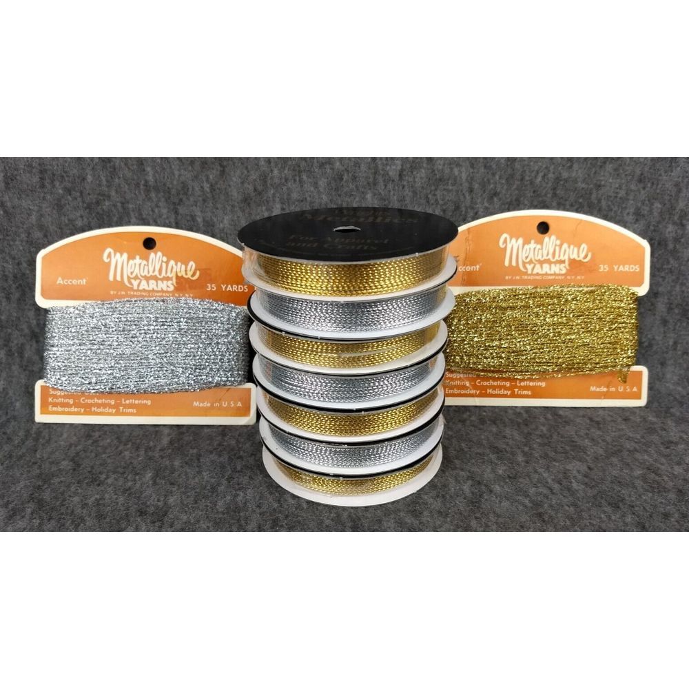 Wrights Metallic Cord & Metallique Yarn Craft Gift Wrap Christmas Gold Lot/9 NEW